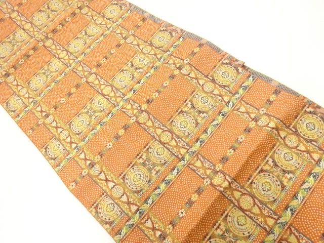 JAPANESE KIMONO / NAGOYA OBI / SILK / WOVEN GRID & FLOWERS